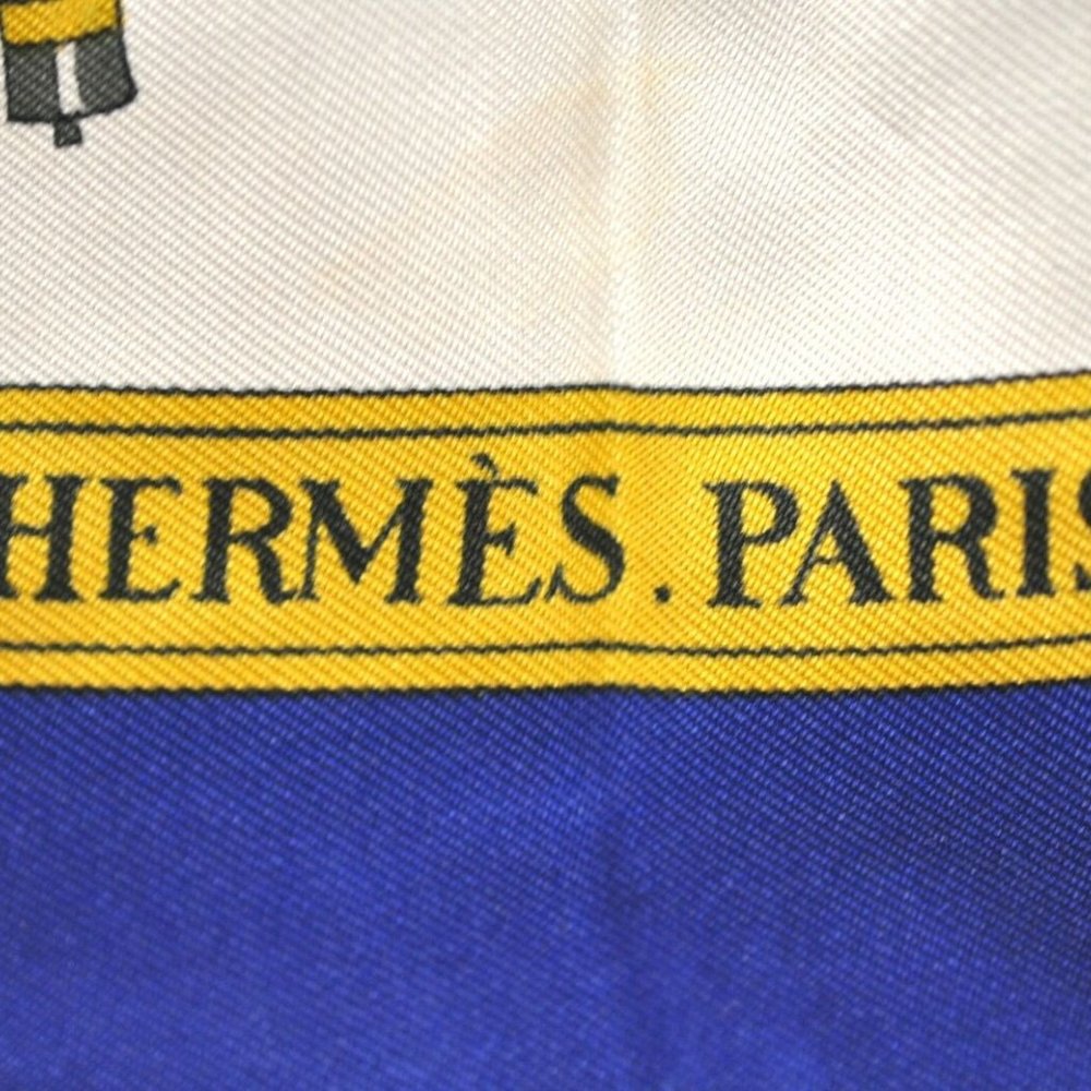 Authentic HERMES Carre 90 Scarf "LA PROMENADE DE LONGCHAMPS" Silk Blue - Picture 8 of 12